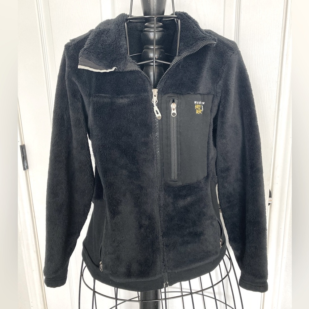 Mountain hardware women’s black high pile fleece jacket monkey man
